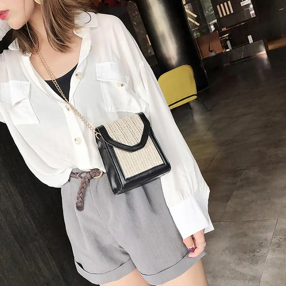 

Mini Hand Woven Straw Women Beach Shoulder Bag Korean Mobile Phone Bags Chain Messenger Crossbody Bag For Summer Vintage Handbag