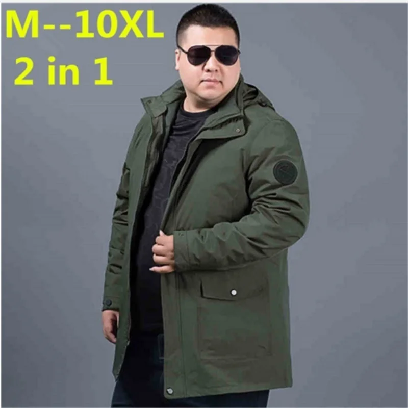 Мужская осенняя куртка 2 в 1 размера плюс 8XL 6XL 5XL 4XL комплект из куртки и