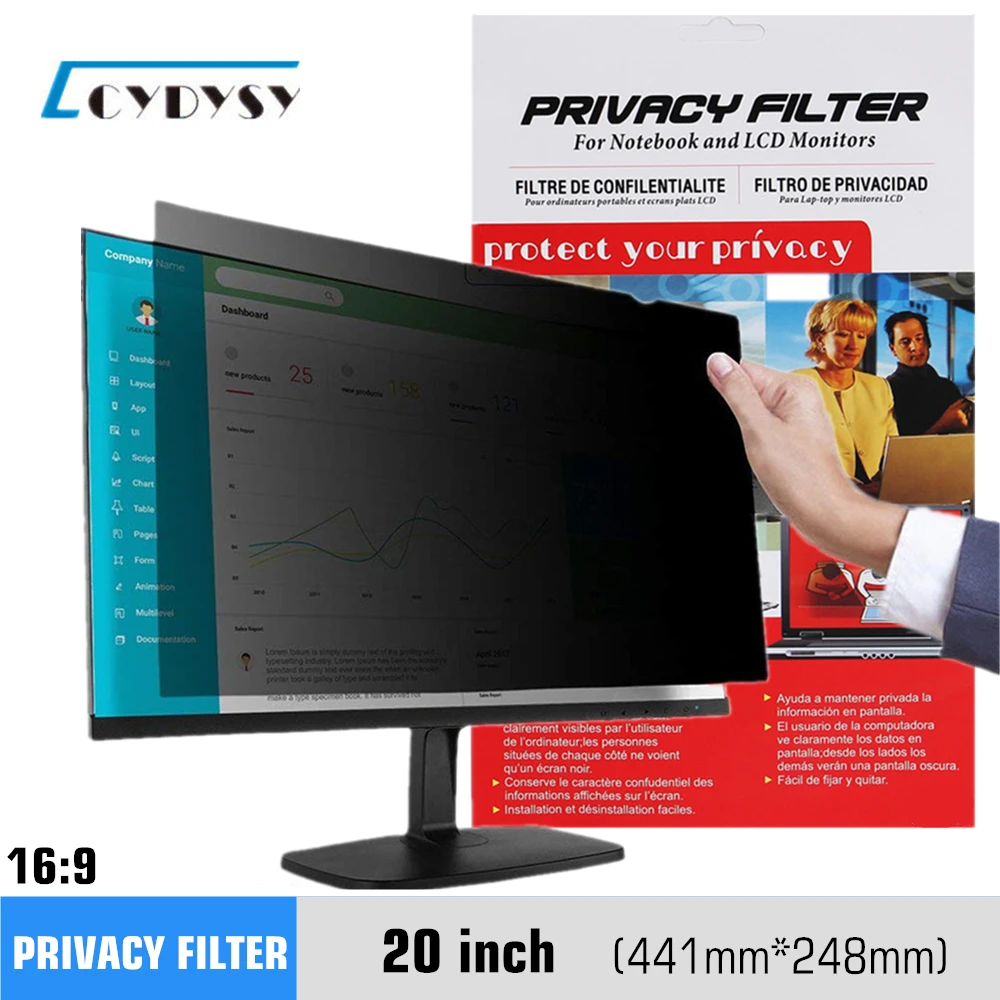 20 inch Privacy Filter LCD Screen Protector Film for 16:9 Widescreen Computer 17 3/8