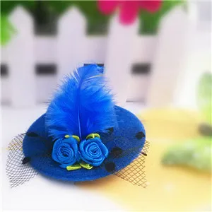 New Fashion Party Cap Hairpins Festival Hat Ribbon Flower Cute With Fur Barretes Children Hair Accessories Hair Clip for Girls - Цвет: blue