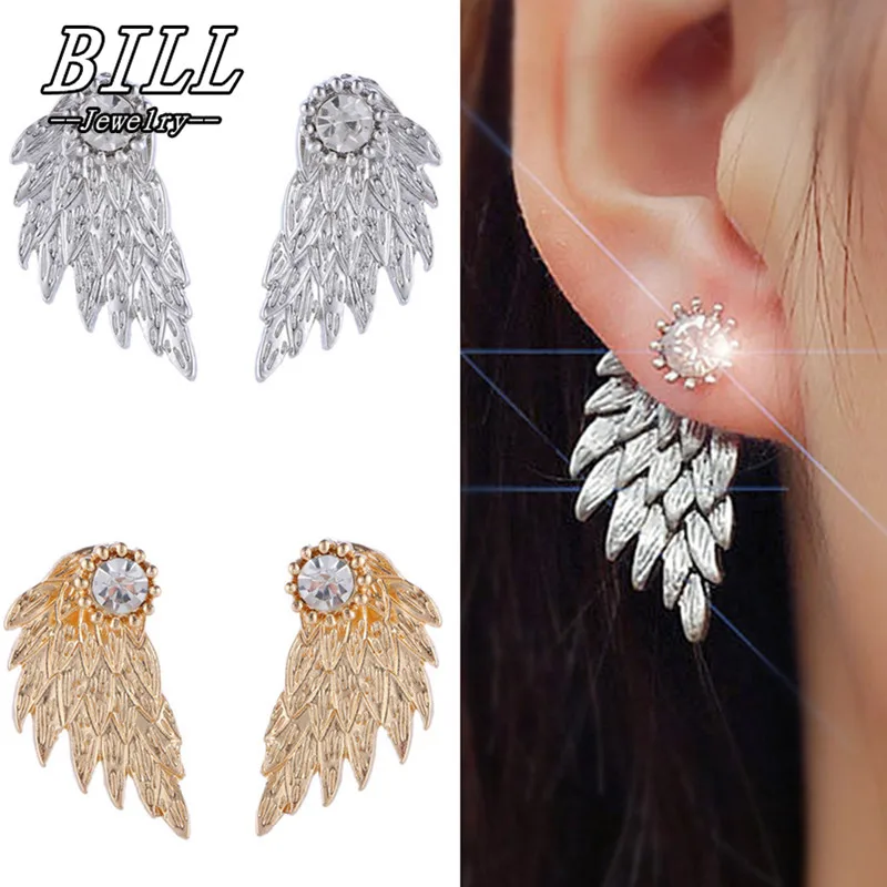 Серьги гвоздики с крыльями ангела и кристаллами|angel wing stud earrings|stud earringswings earrings |