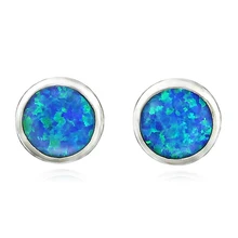 HAIMIS Лидер продаж Модные круглые 7 мм Синий огненный опал женские ювелирные изделия посеребренные серьги-гвоздики OE132 подарочная коробка