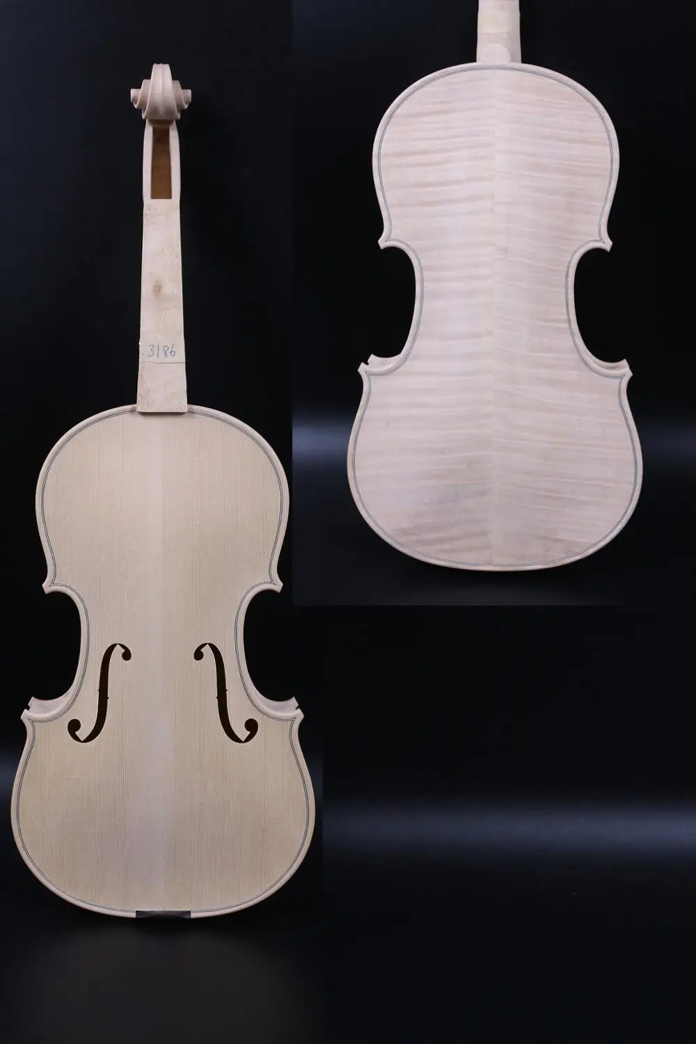 

3pcs 4/4 Unfinished Violin Full Size White Violin Tiger Flame maple Spruce wood Hand made One piece wood