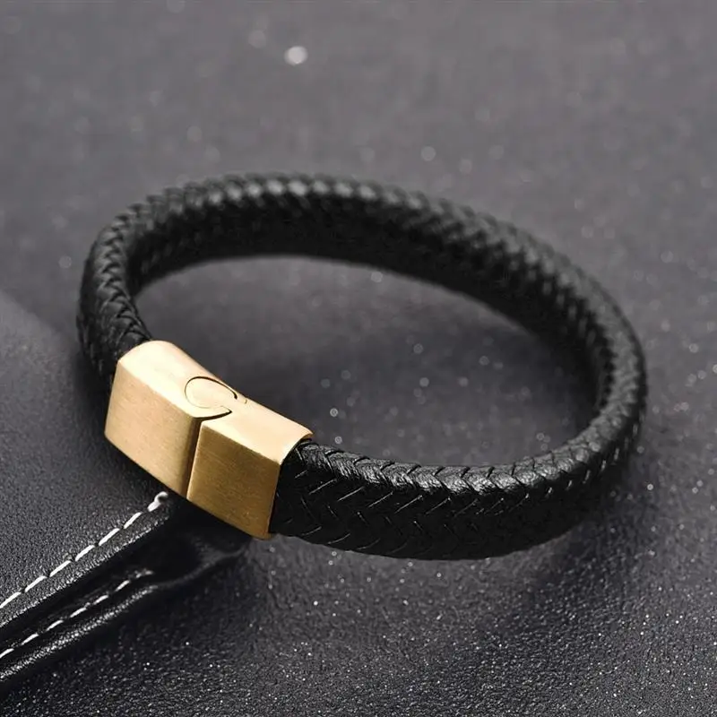 Jiayiqi мужской плетеный кожаный браслет из нержавеющей стали с магнитной застежкой модные браслеты мужские ювелирные изделия коричневый/черный