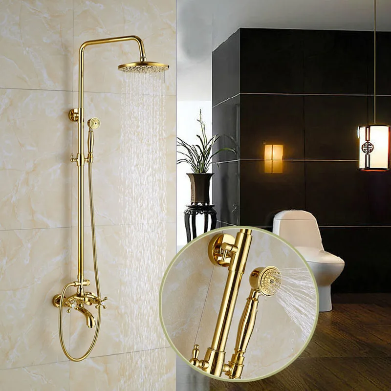 Luxus Gold Finish Wand Befestigter Badezimmer Dusche Mischbatterien W