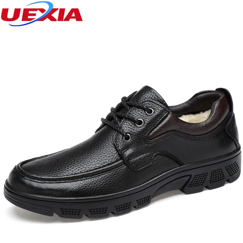 

Father Handmade Sewing Cow Leather Dad Shoes Men Warm Plush Unisex Fur Outdoor Casual Lace Up Moccasins Soft super Large Size 50