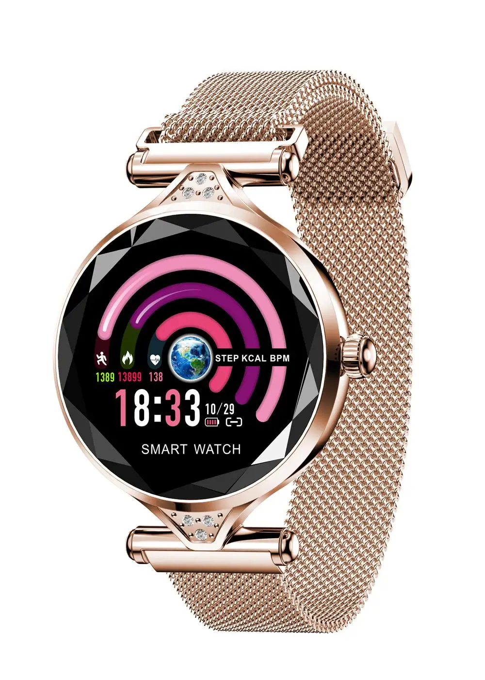 H1 Women Fashion Smart Watch Blood Pressure Heart Rate Monitor Fitness Tracker Bracelet lady Smartwatch Diamond Color Screen