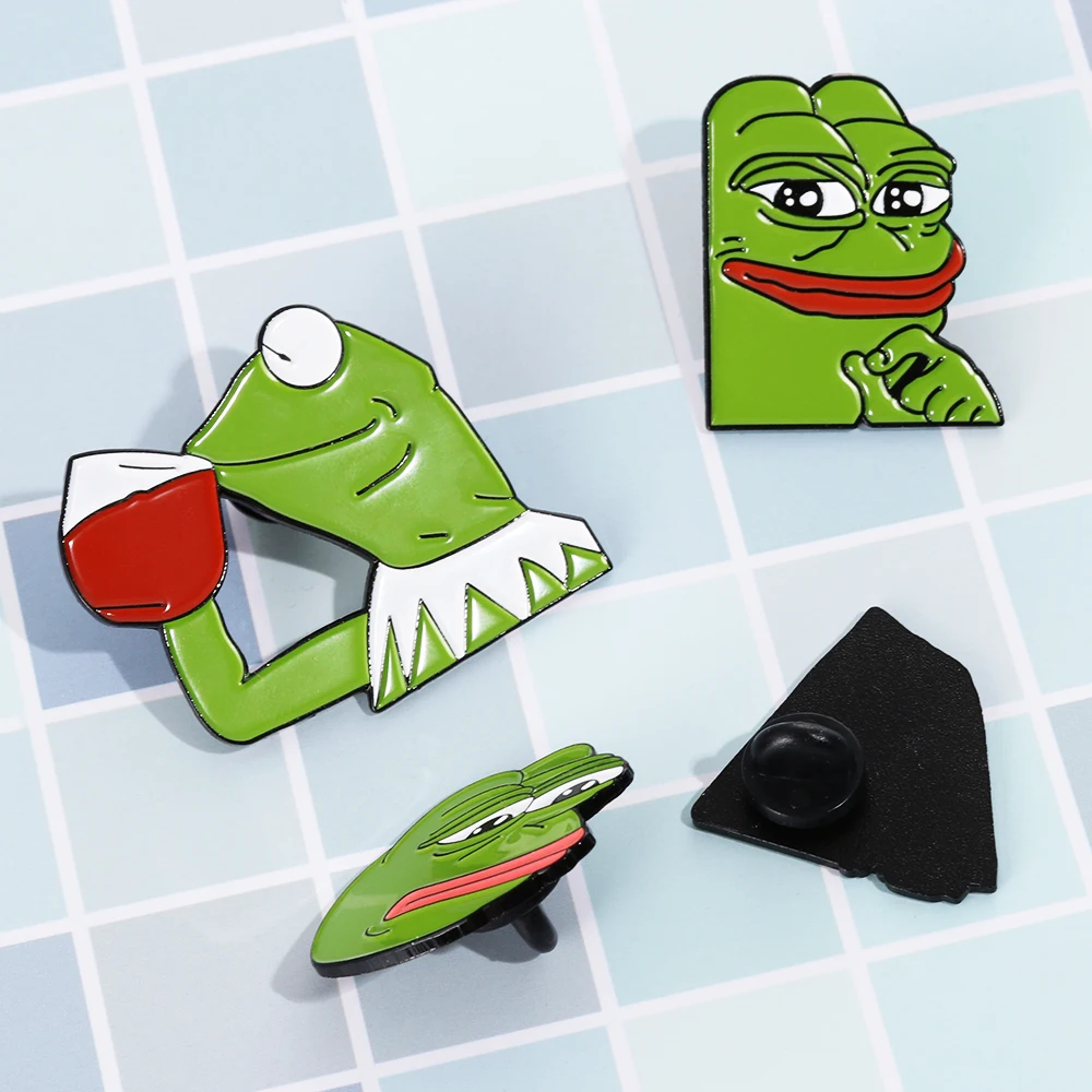 

Funny Enamel Brooches Frog Pepe Pin Feels Bad Man Brooch Sad Frog Lapel pin Feels Good Man Badges Pop Culture Pins Frog Jewelry