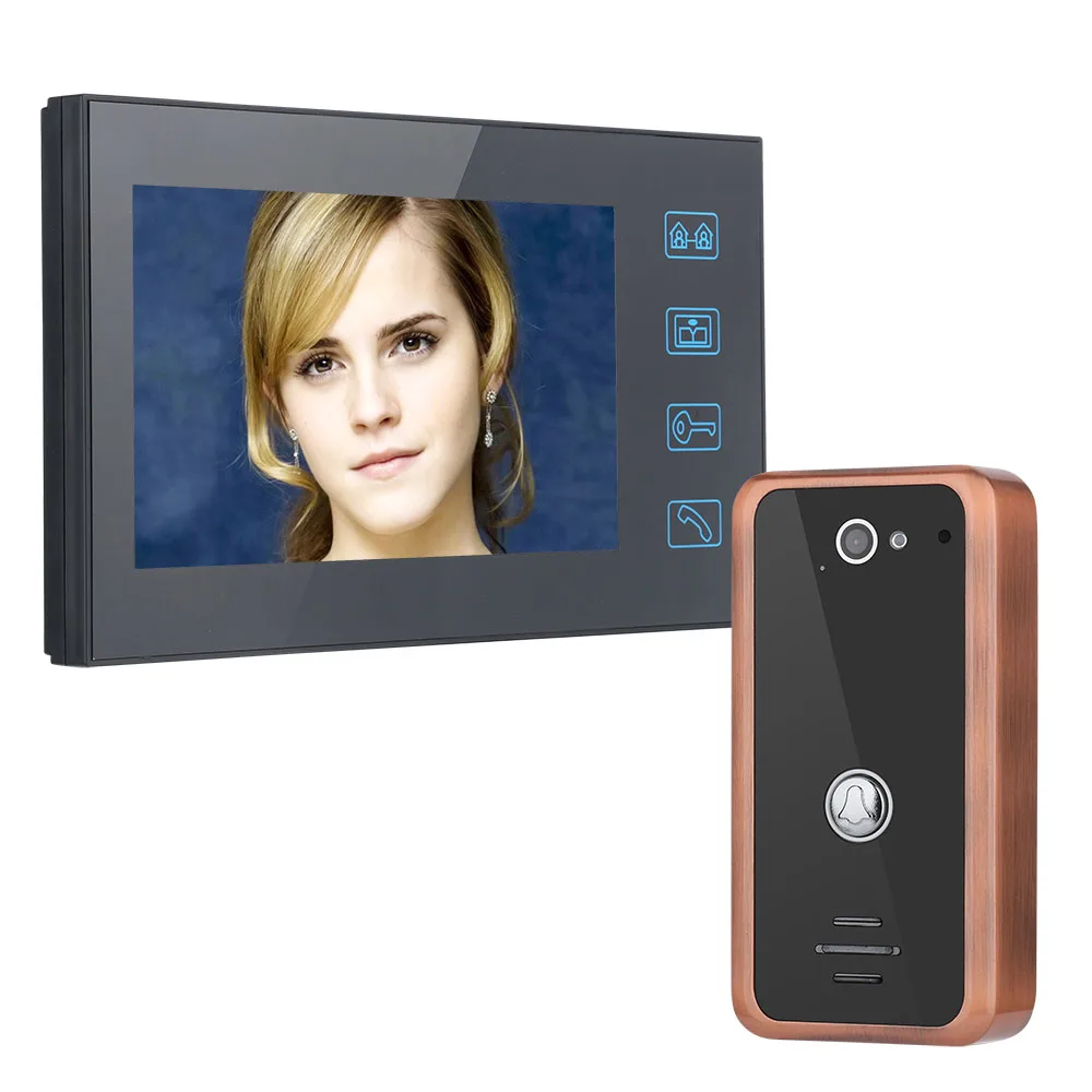Touch Button 7" Video Door Phone Doorbell Aluminum Alloy Night