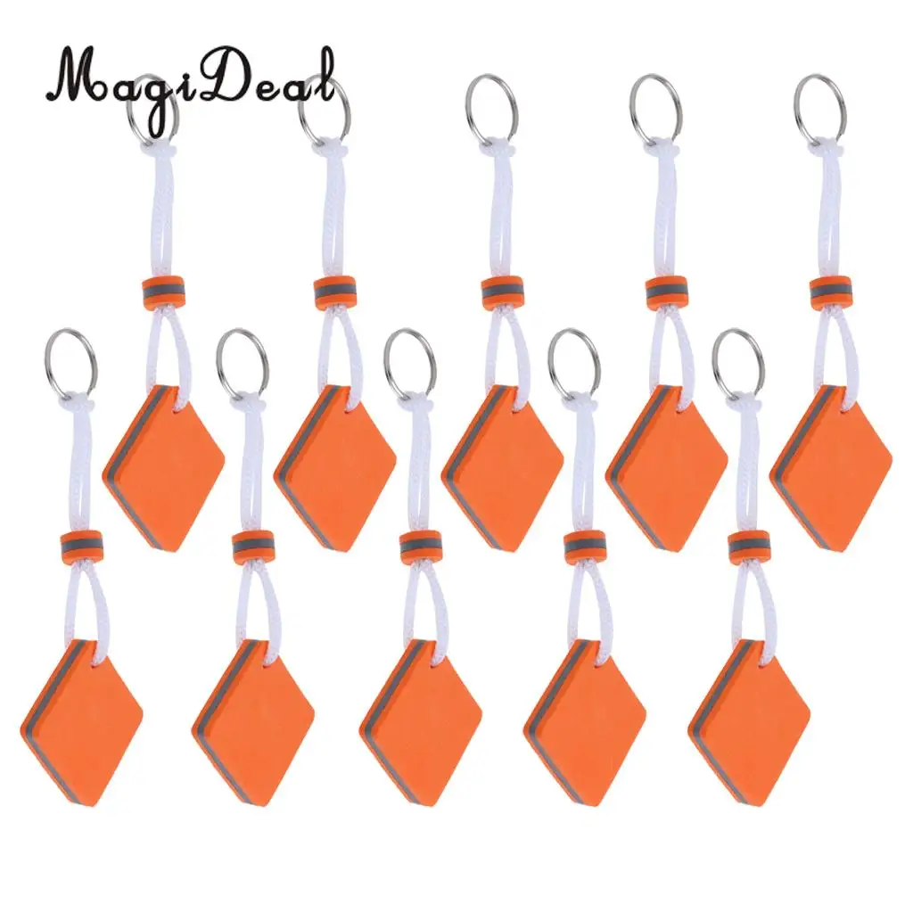 MagiDeal 10 Pieces Yachting Boating Floating Key Chain Key Ring- Square Shaped Orange