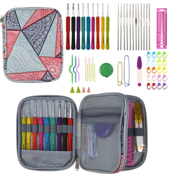 

Crochet Hook Set Geometric Patterns Knitting Bag DIY Ergonomic Knitting Needles Kit Weave Tool Sewing Accessory With Storage Bag