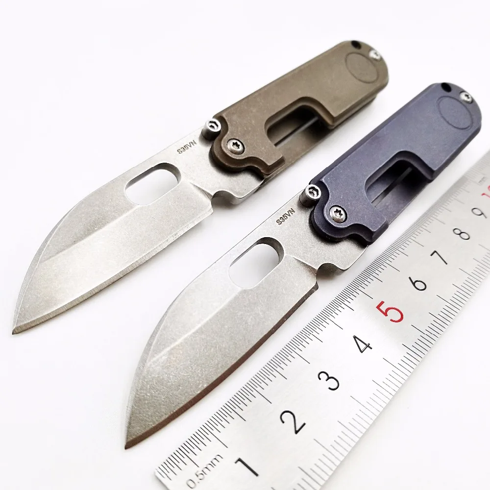 

JSSQ Mini S35VN Folding Blade Knife Titanium Handle Ball Bearing Pocket Knives Survival Hunting Camping EDC Tools Key pendant