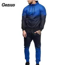 Genuo комплект из двух предметов, спортивный костюм для мужчин, спортивная одежда для улицы, осенняя Лоскутная куртка на молнии в стиле хип-хоп, толстовка с капюшоном, брюки, повседневный комплект