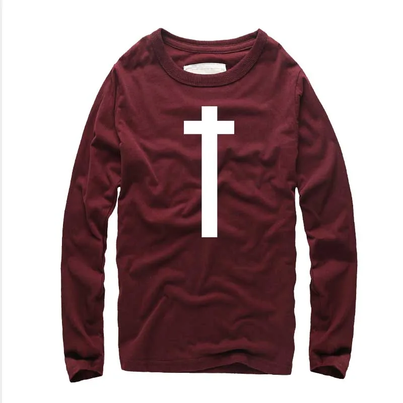 

Chic Street wear New Brand Fashion Clothing Men T Shirt Cross Printed Cotton Long-sleeved Casual Homme Swag Tops Tees Camiseta