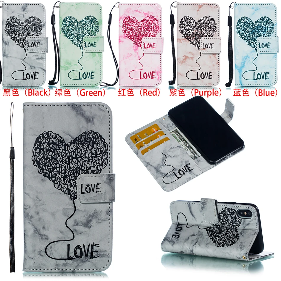 

Flip Case For iPhone XS XR XS Max Case Love Marble Wallet Cover Leather Stand Cover For iPhone 5 5s 6 6s 7 8 Plus X Cases B338
