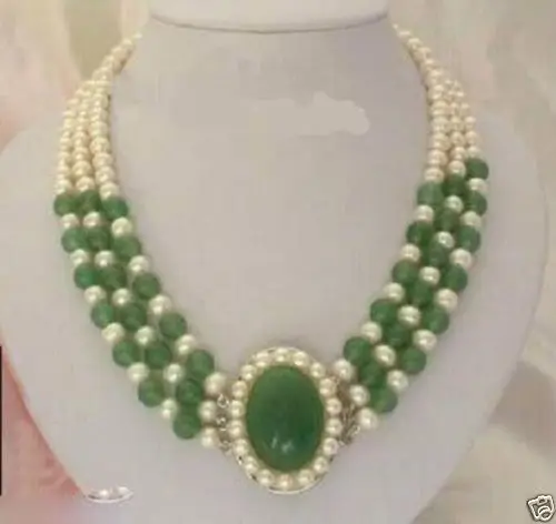

Hot sale new Style >>>>>Beautiful Jewelry 7-8mm white Freshwater pearl and green jade Necklace