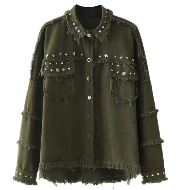 

women flash jacket lapel rivet fashion loose