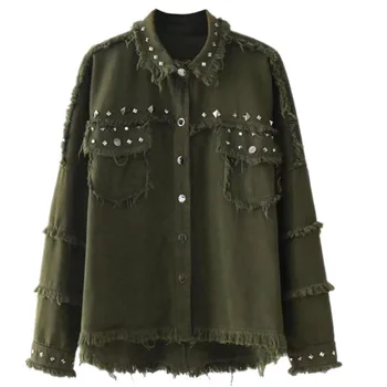 

women flash jacket lapel rivet fashion loose