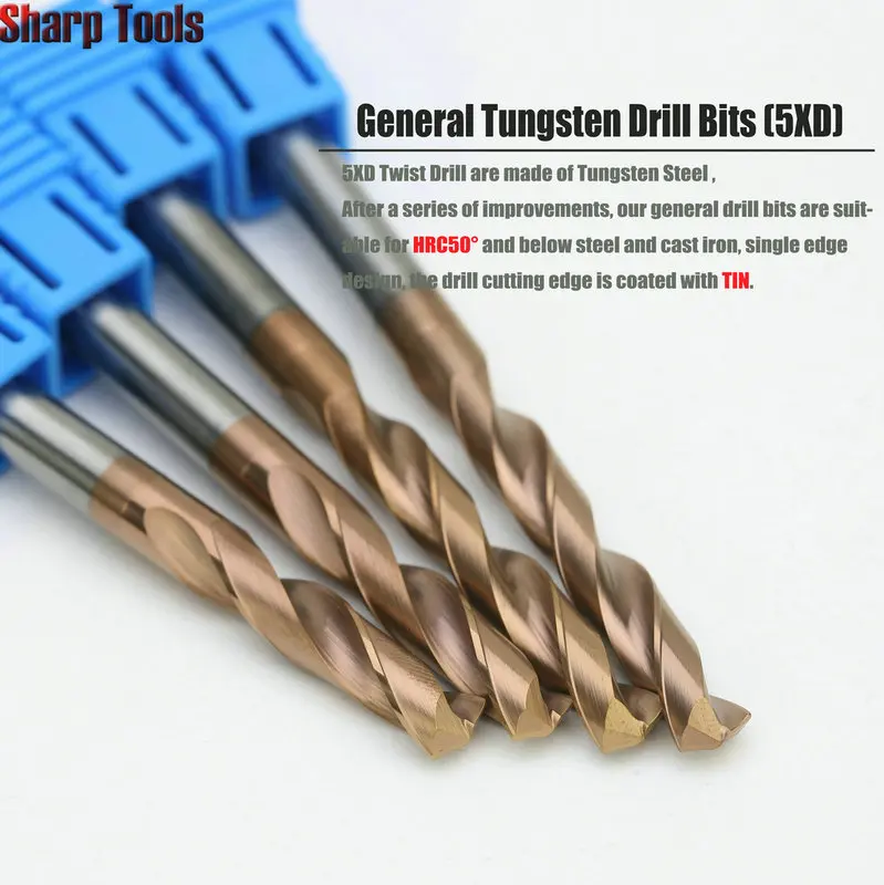 HRC50 Twist Tungsten Carbide Drill Bits Cutter CNC Tools Set 5xD Titanium Coated Metal Drills for Steel Iron Copper