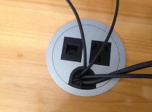 

2019 Furniture desktop round mini desk socket with tel and internet connector cable cubby silver black customized color