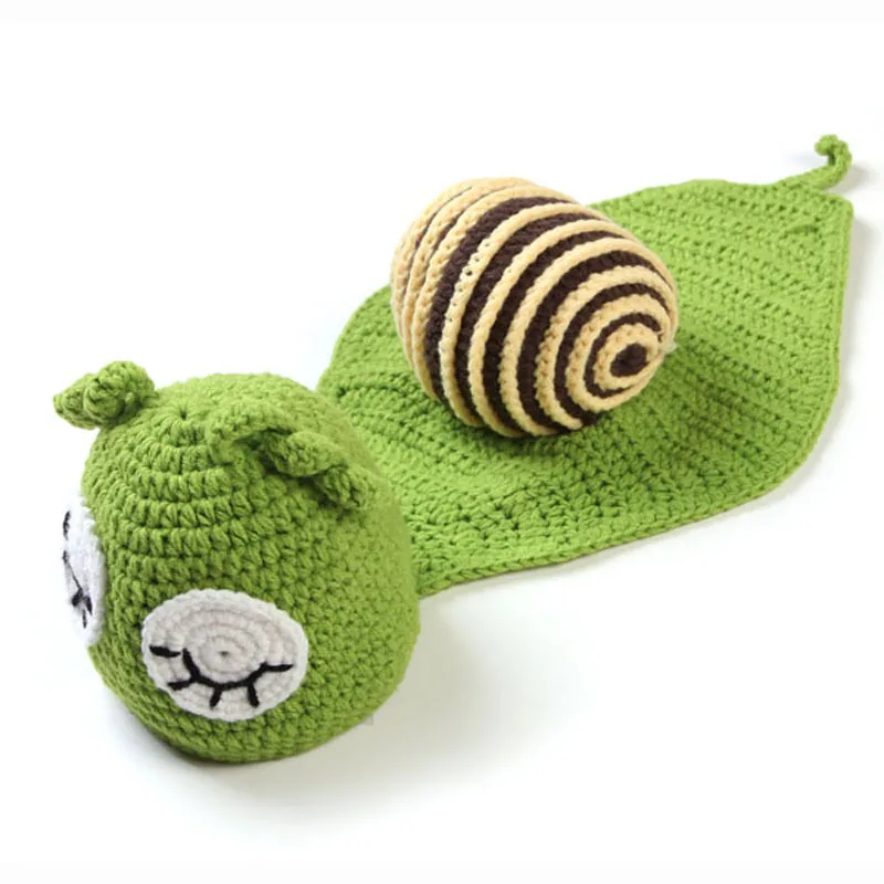 Крючком улитка Beanie Шапочка для новорожденных для фотосессии; костюм для фотосессии ручной работы с вязанная шапка, в виде животного 1 комплект H085