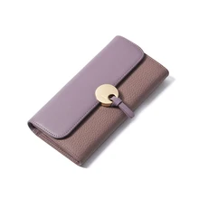 Lila Damen Brieftasche Aus Echtem Leder Geldbörse Kupplung Frauen Luxus Marke Brieftaschen Weibliche Patchwork Designer Vintage Lange Brieftasche Dünne