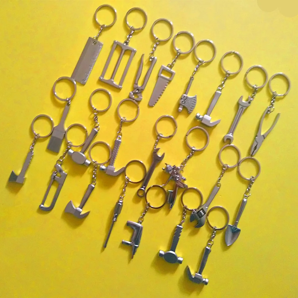 22 Models Mini Tool Keychain Wrench Metal Key Chain Spanner Hammer Saw Axe Pliers Drill Keyring