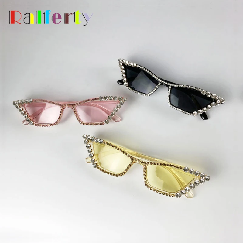 Ralferty Luxury Ladies Small Cat Eye Sunglasses Women Rhinestone Crystal Sun Glasses UV400 Protection Bling Eyewear Shades G1902 |