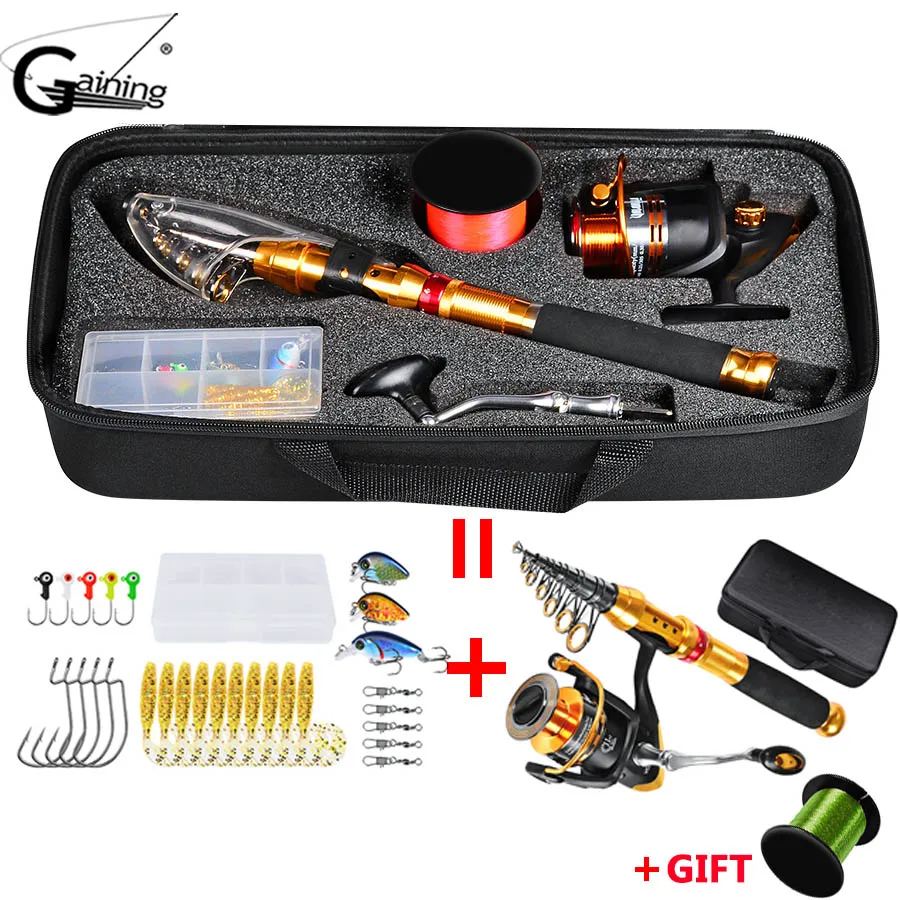 

Gaining Telescopic Fishing Rod Combo Full Kit Fishing Rod & Reel with Fishing Lure and Fishing Hooks Spinning Reel Fishing Bag