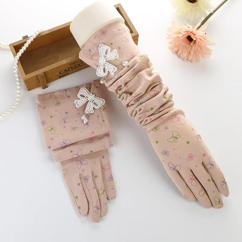 Длинные перчатки для защиты от солнца на палец для вечеринки, костюм для выпускного вечера, женские сексуальные кружевные рукавицы, милые Мультяшные дышащие хлопковые перчатки для вождения - Цвет: Dark Pink