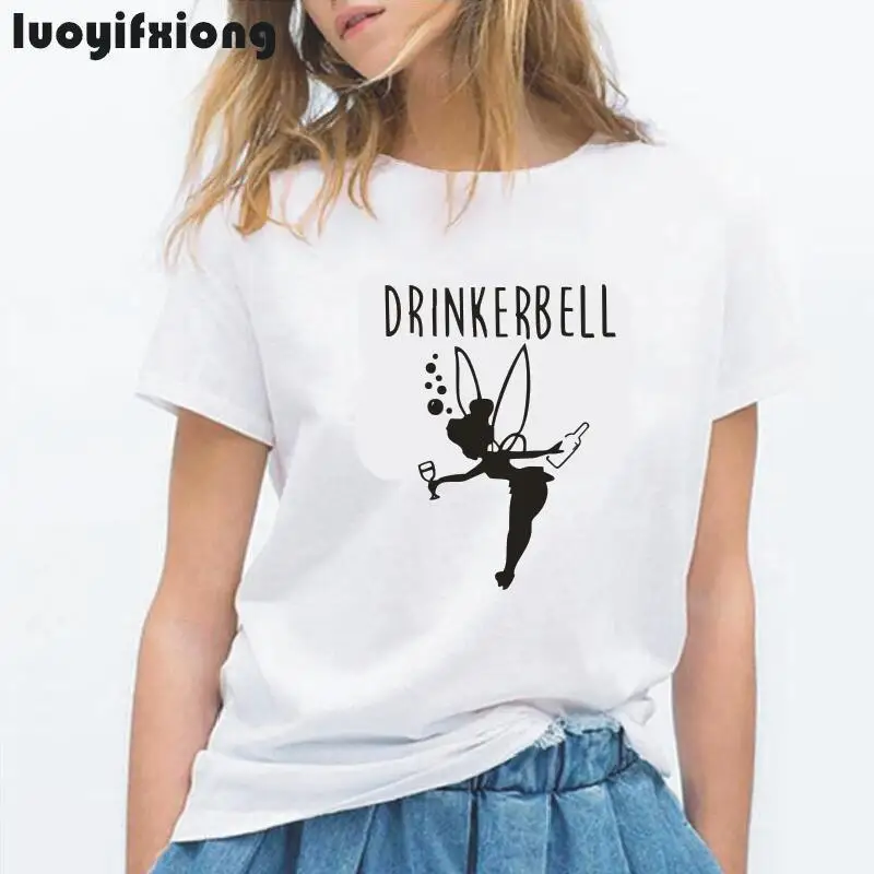 Drinkerbell إلكتروني المطبوعة مضحك T قميص المرأة قمم قصيرة الأكمام المتناثرة المحملة قميص فام عارضة المرأة التي شيرت Camiseta موهير