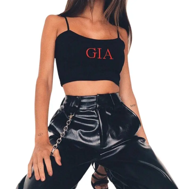 

1PC Women Tanks & Camis Solid Sexy Slim Cotton Camisole Embroidery Letter Tanks Sleeveless Bandeau Crop Tops