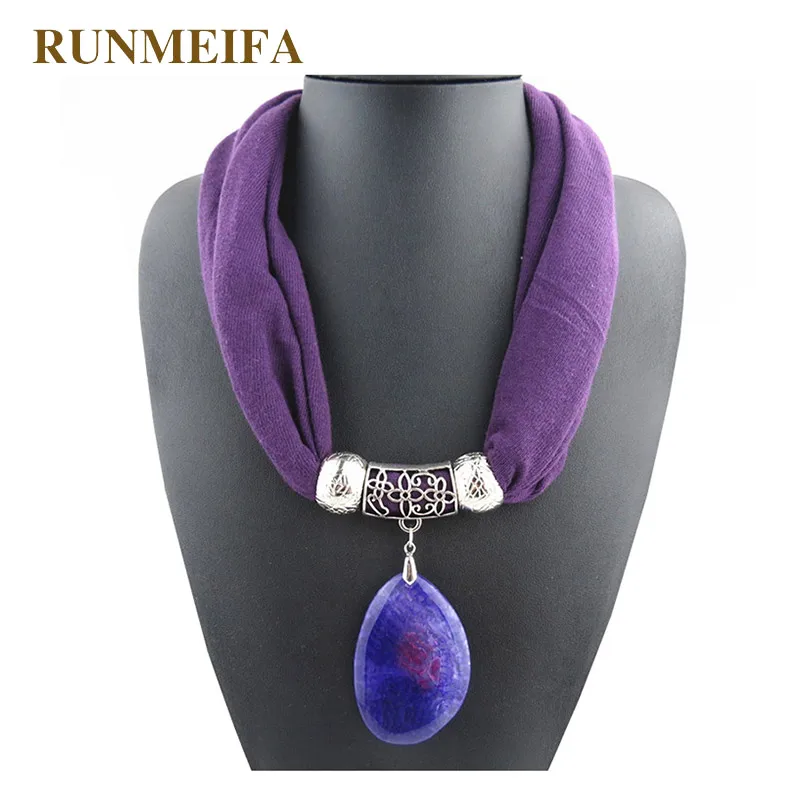 

RUNMEIFA New Fashion High Quality Natural Stone Pendants scarf For Women Necklace Jewelry Pendant scarf Lady Noble Pendant Scarf