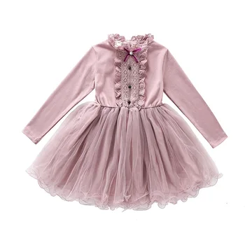 

Spring Autumn bowknot Lace mesh Girl's princess dress beautiful dress grils party dress long sleeve 3-13years