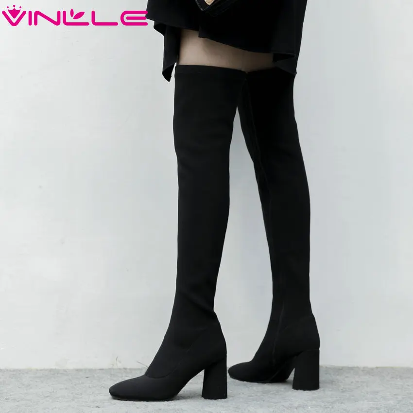 

VINLLE 2019 All Match Square High Heel Platform Winter Boots Women Over The Knee High Boots Elegant Women Boots Big Size 34-39