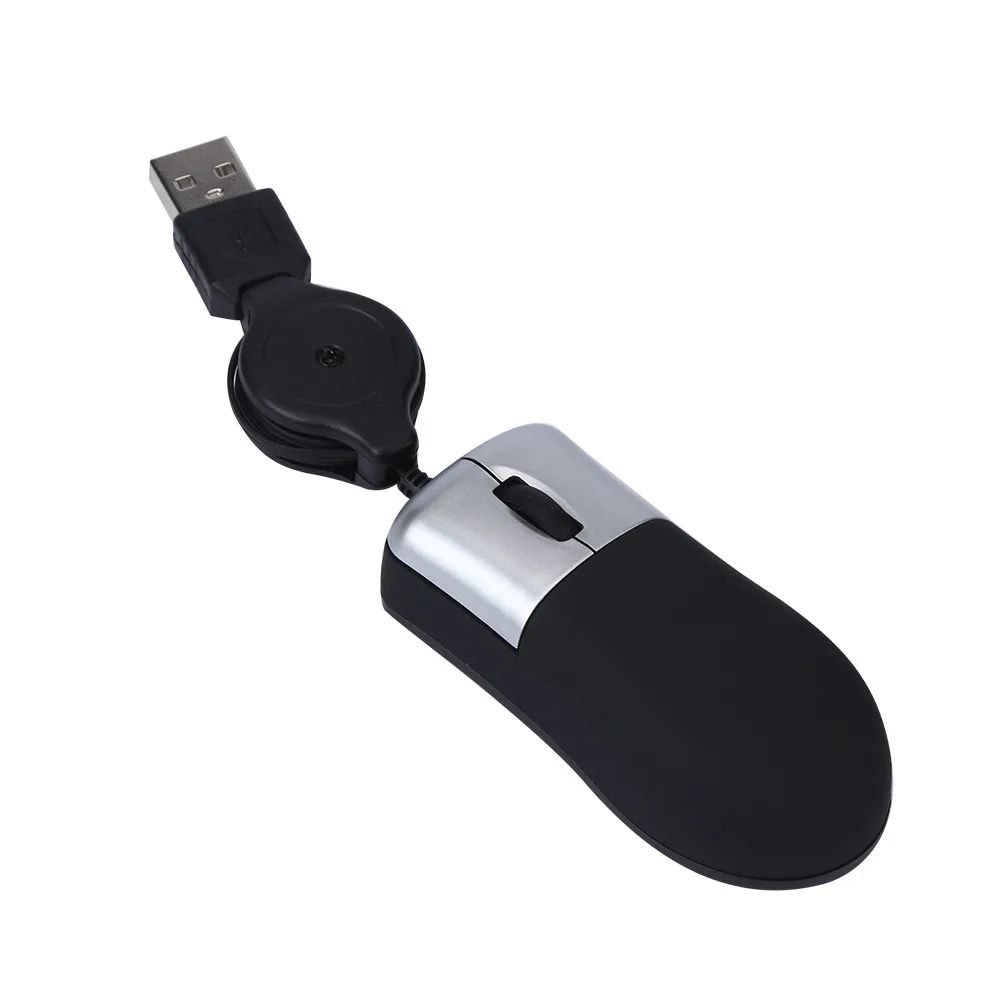 

Mouse Mini Retractable USB Optical Scroll Wheel Wired Mouse For Laptop Notebook PC BK*95