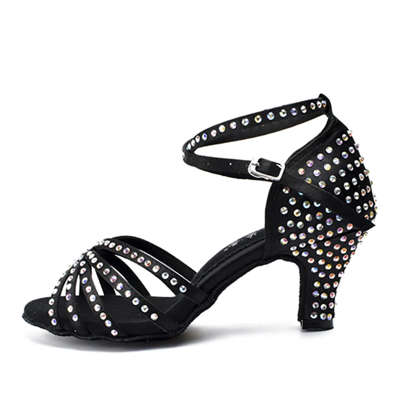Профессиональная женская обувь танго сальса для Бальных и латиноамериканских танцев, замшевая подошва, каблук 6 см 7,5 - Цвет: Black 6cm