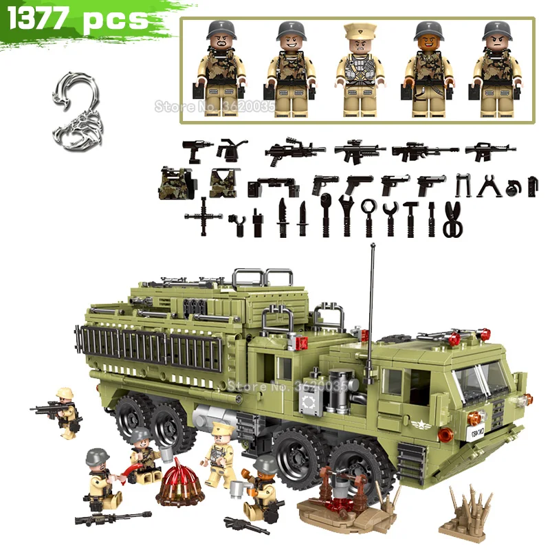 

Military Building Blocks Armed Heavy Gunfire Armygreen Truck World War 2 Match Figures Weapons Gift For Boy Toy With Legoinglys