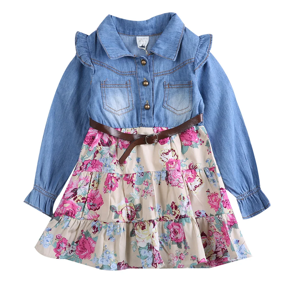 Blue Denim Girl Dress Child Summer Kids Dresses For Girls Long Sleeve ...