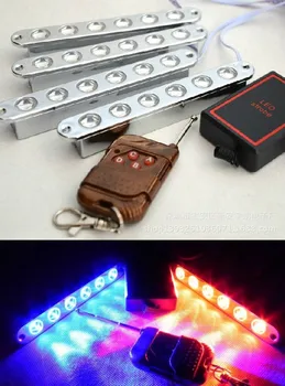 

Strobe Police 24Led Red+Blue DRL daytime running Lights warning lamp front head lamp with flash controller