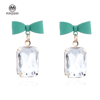 

MENGJIQIAO 2018 New Design Sweet Cute Bowknot Square Dangle Crystal Earrings For Women Temperament Geometric Fashion Pendientes