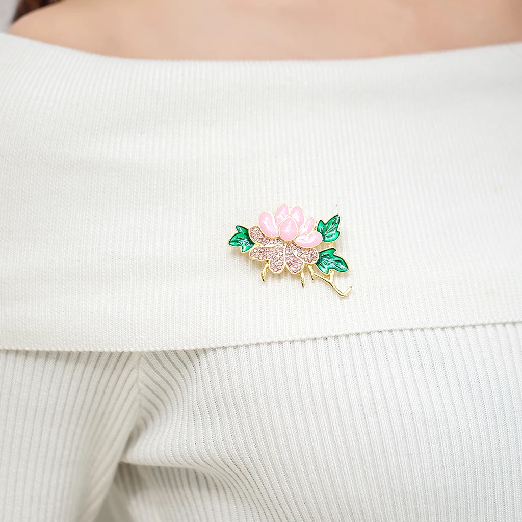Pink Women Wedding Party Fashion Peony Plum Flower Brooch Pin Vintage Breastpin