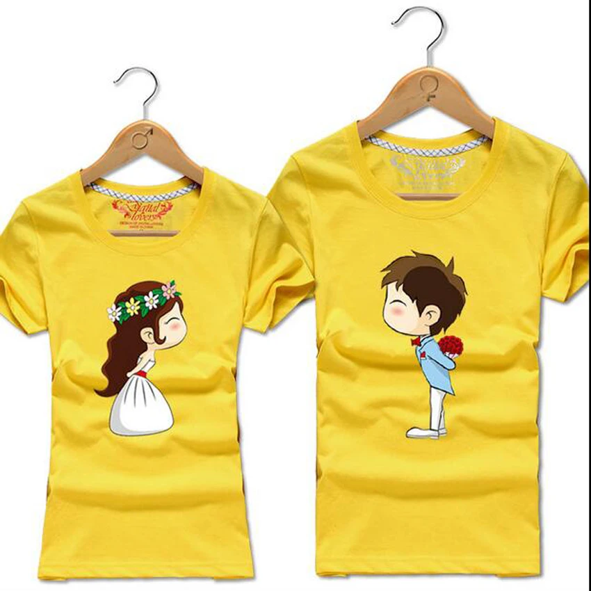 Korean Cute Cartoon Women T-Shirt Matching Couples Outfits Clothing T Shirt For Lovers Clothes Short Sleeve Couple Tee Big Size