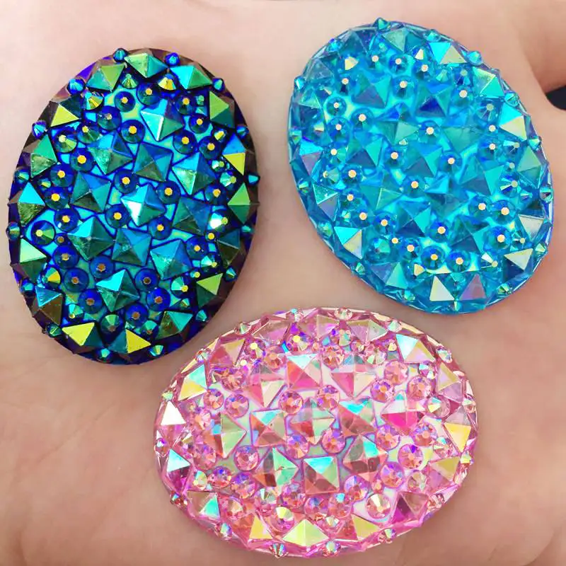 

Hot DIY 4PCS 30mm*40mm AB Resin Oval Flatback Rhinestone Wedding Buttons Crafts K36A