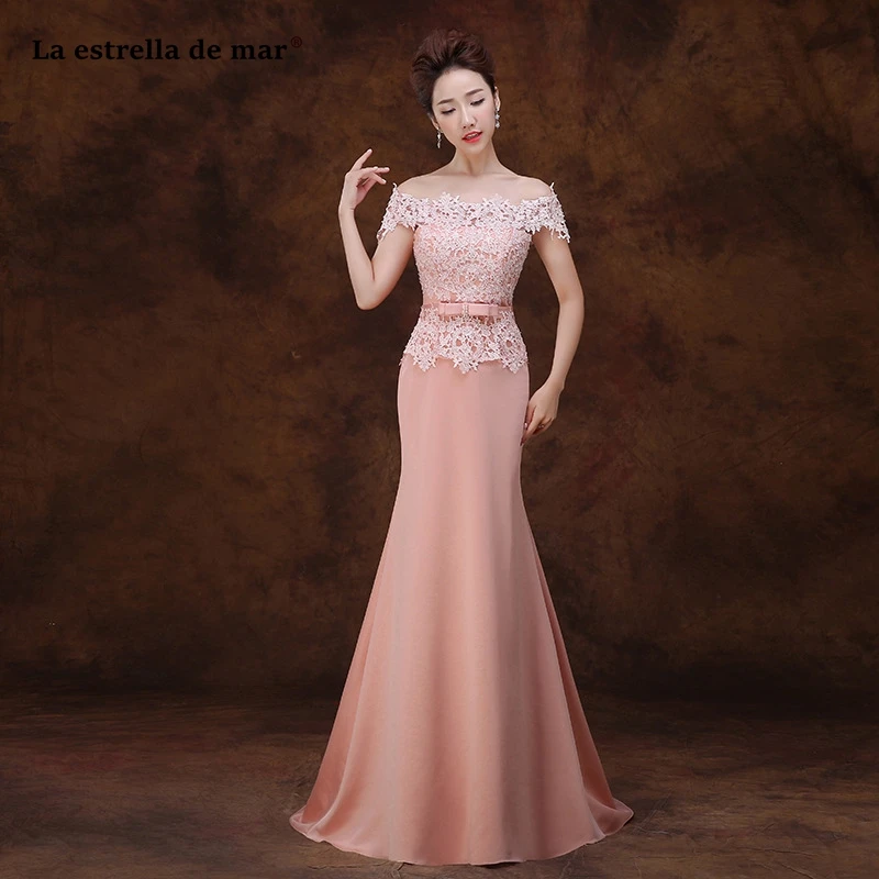 Vestido madrinha Новое кружевное платье с вырезом лодочкой и коротким рукавом персикового и розового цвета, сексуальное платье подружки невесты, длинное свадебное платье, большие размеры