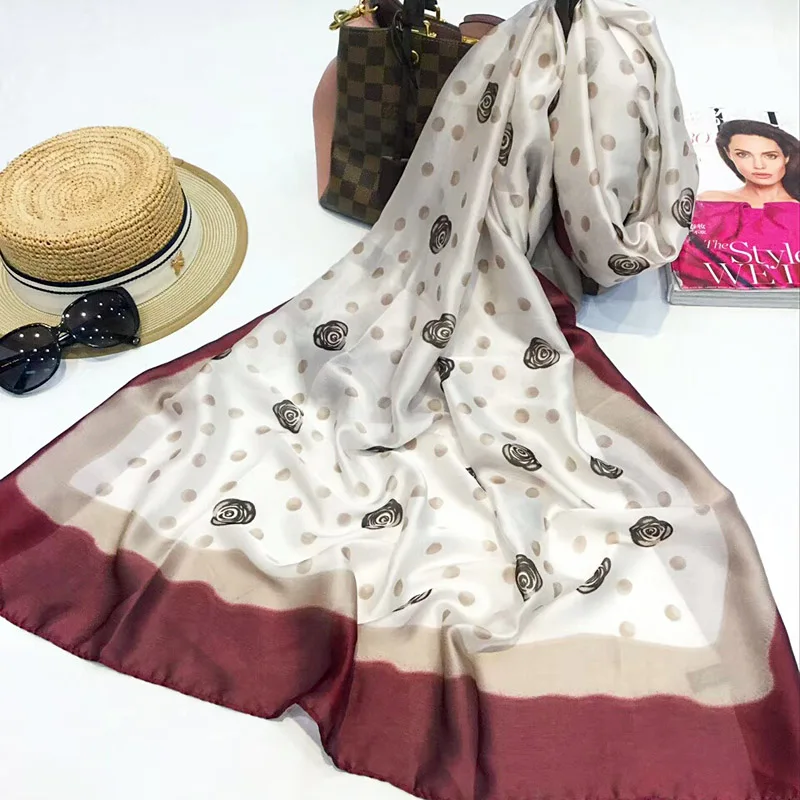 AL7867winered Модный великолепный шелковый шарф роскошный женский брендовый шарф для женщин шаль Пашмина высокое качество с принтом хиджаб обертывания 180*90 см - Цвет: AL7867winered