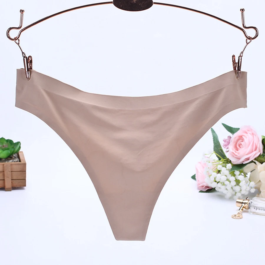 BEFORW Comfort Ice Silk Panties Underwear Women Sexy Seamless Thong Plus Size Vs Pink Lingerie Solid Simple Thongs And G Strings