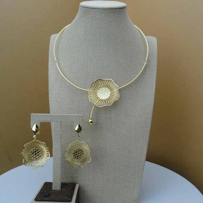 

2019 Yuminglai Italian Design 24K Dubai Costume Jewelry Sets Necklace and Earrings FHK6475