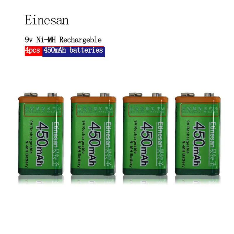 Powerful 4pcs/lot ETINESAN 9v 450mAh Ni MH Rechargeable 9 Volt NiMH