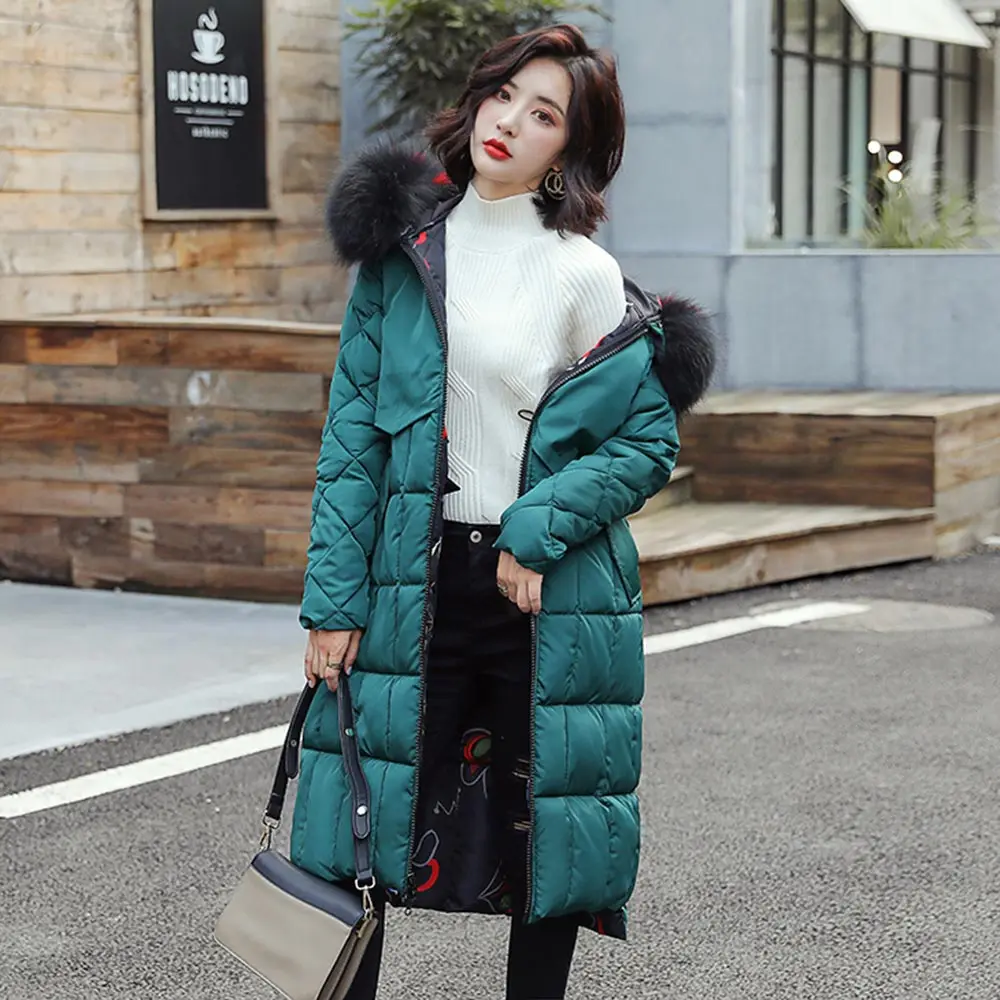 Зеленый PinkyIsBlack Fur Hooded Parkas Women Jacket Coat Quilted Winter Jacket Women Casual Down Cotton Long Padded Jacket Female - Цвет: Зеленый
